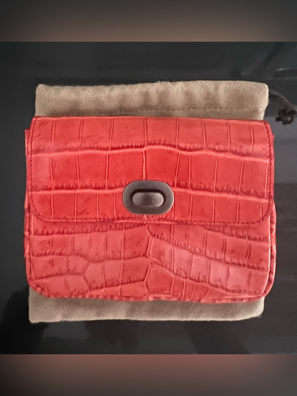 Bottega Veneta Red Croc-Embossed Key & Card Holder